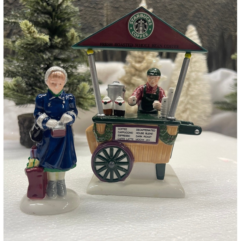 Department 56 Snow Village STARBUCKS COFFEE CART Accessory Set 2 Piece Unboxed